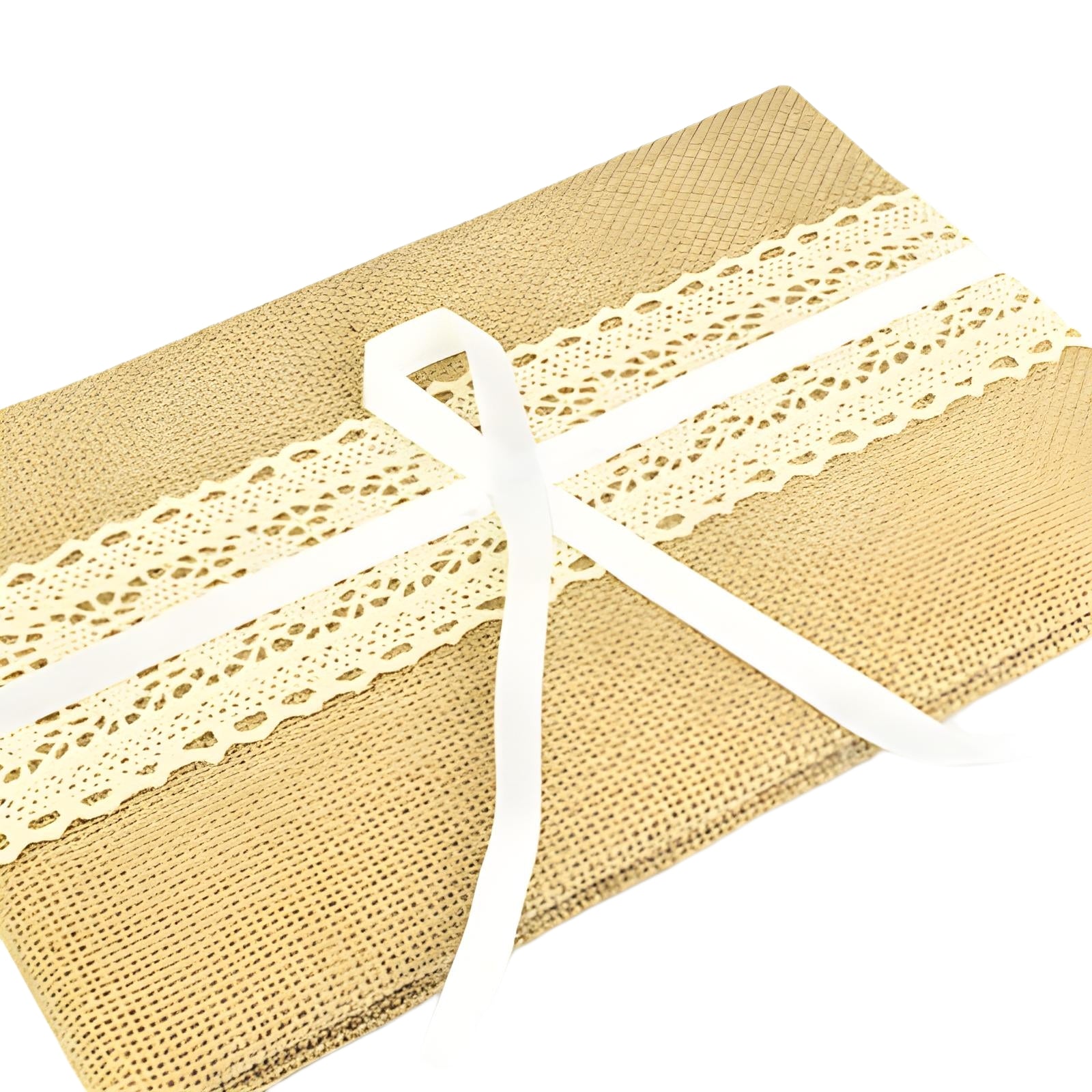 Hessian Burlap Wedding Guest Book with Ivory Lace Trim & Ribbon Bow