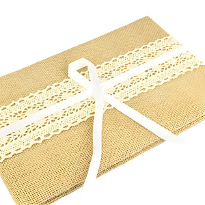 Hessian Burlap Wedding Guest Book with Ivory Lace Trim & Ribbon Bow