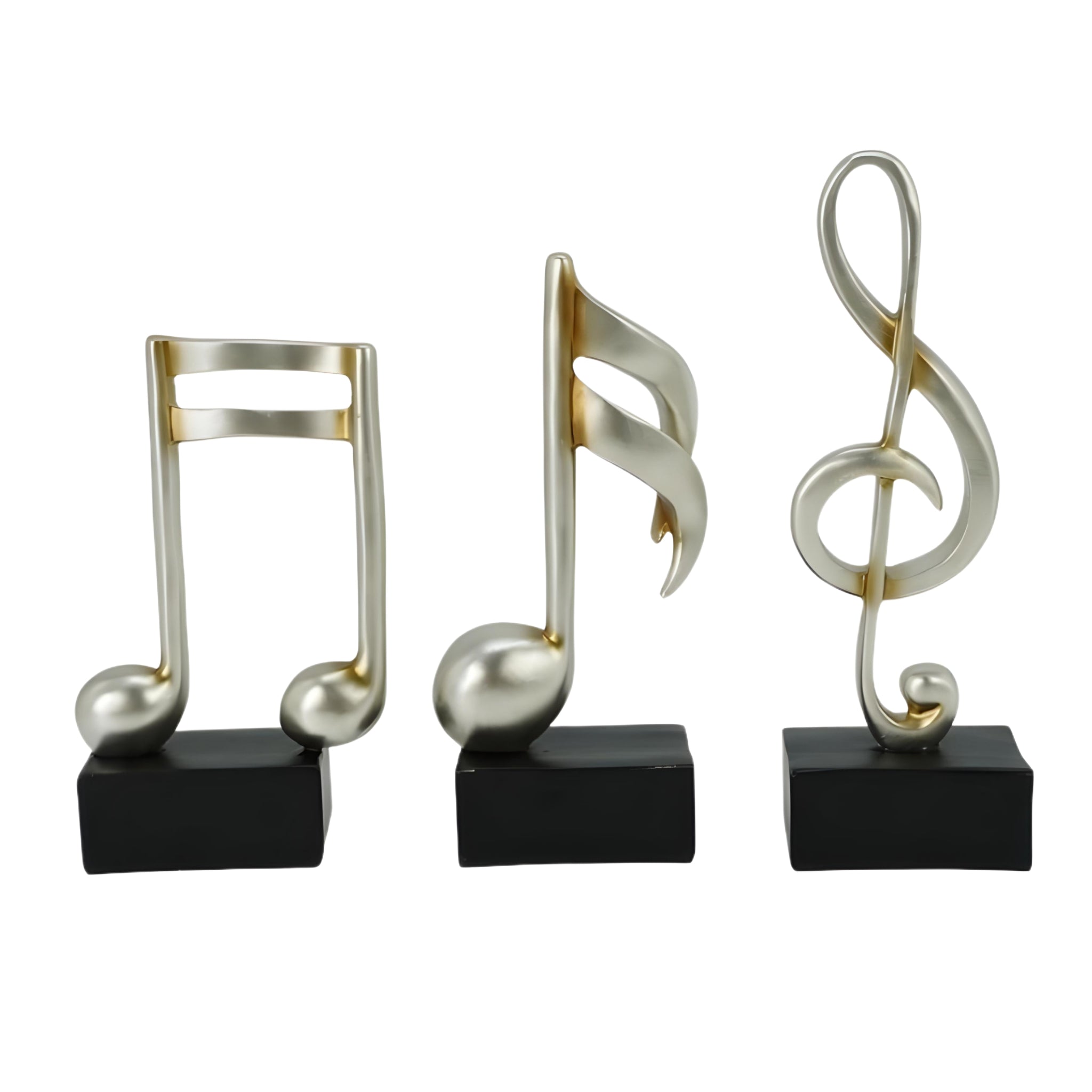 Set 3 Silver Tabletop Musical Notes on Black Stands Figurines