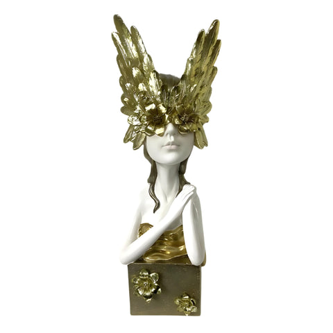 Floral Lady Statue with Golden Mask on Base