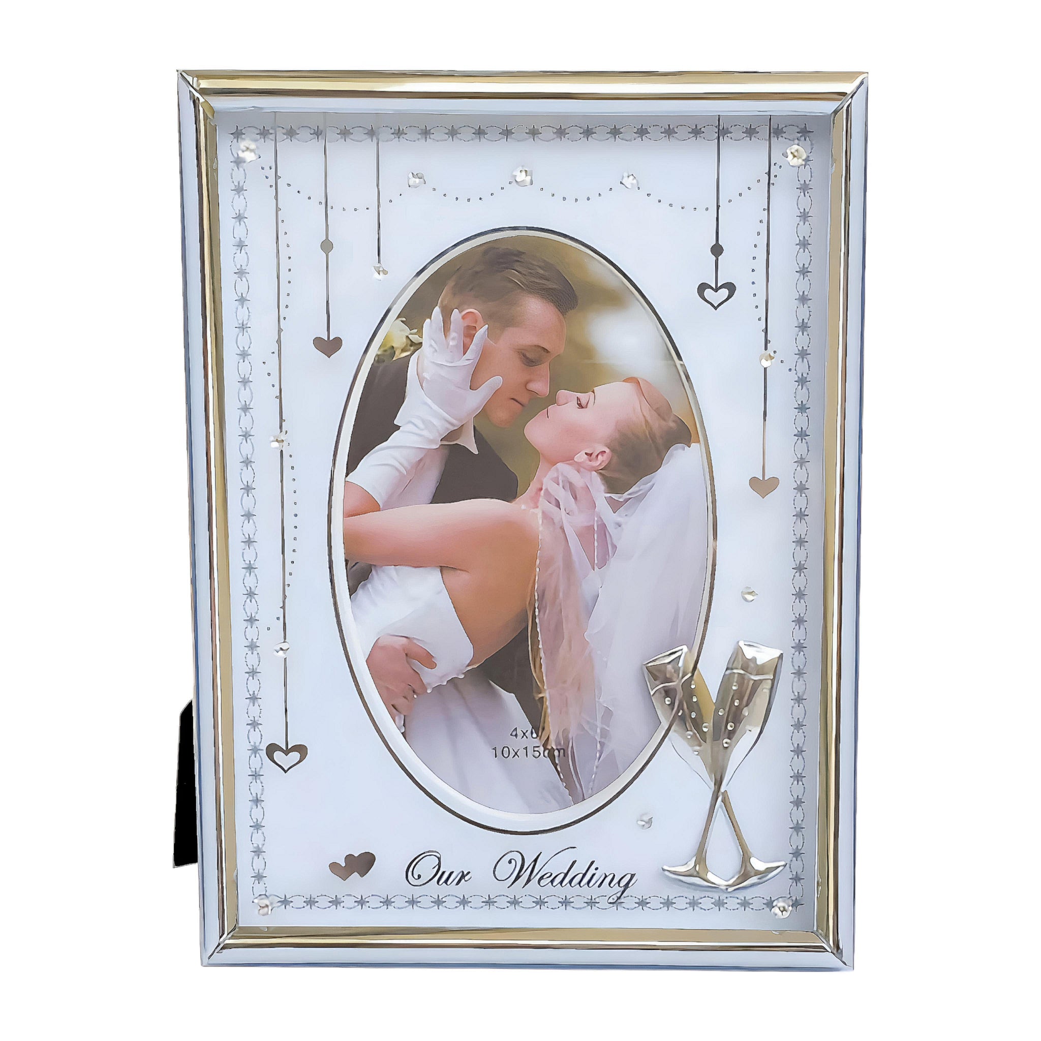 Our Wedding Photo Frame with Trim Border & Floating Love Hearts