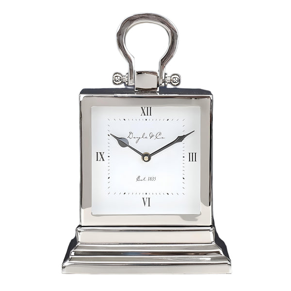 Shiny Silver Plated Rectangle Stepped Base Mantle Clock- Small