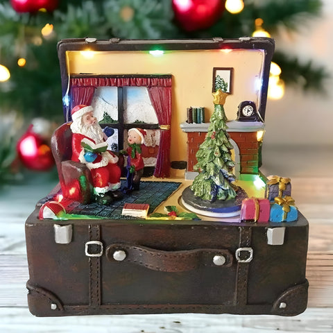 Christmas LED Light Up Suitcase Scene with Animated Moving Tree