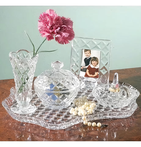 5 Piece Crystal Cut Glass Vanity Dressing Table Set