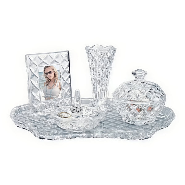 5 Piece Crystal Cut Glass Vanity Dressing Table Set