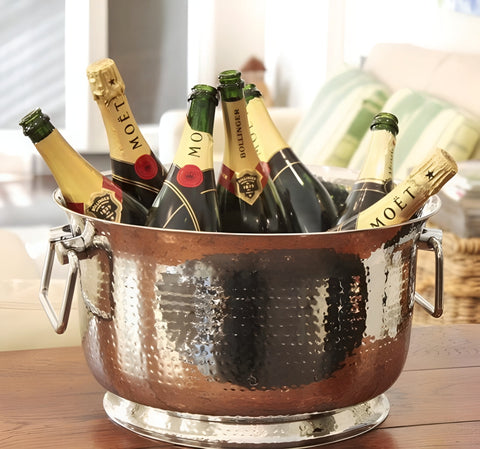 Silver Plated Hammered Champagne & Wine Ice Bucket Tub with Handles