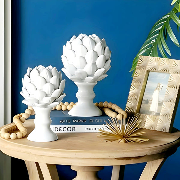 White Finial Decorative Tabletop Artichoke Figurine- Large