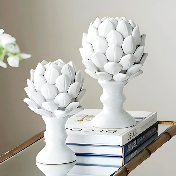 White Finial Decorative Tabletop Artichoke Figurine- Large