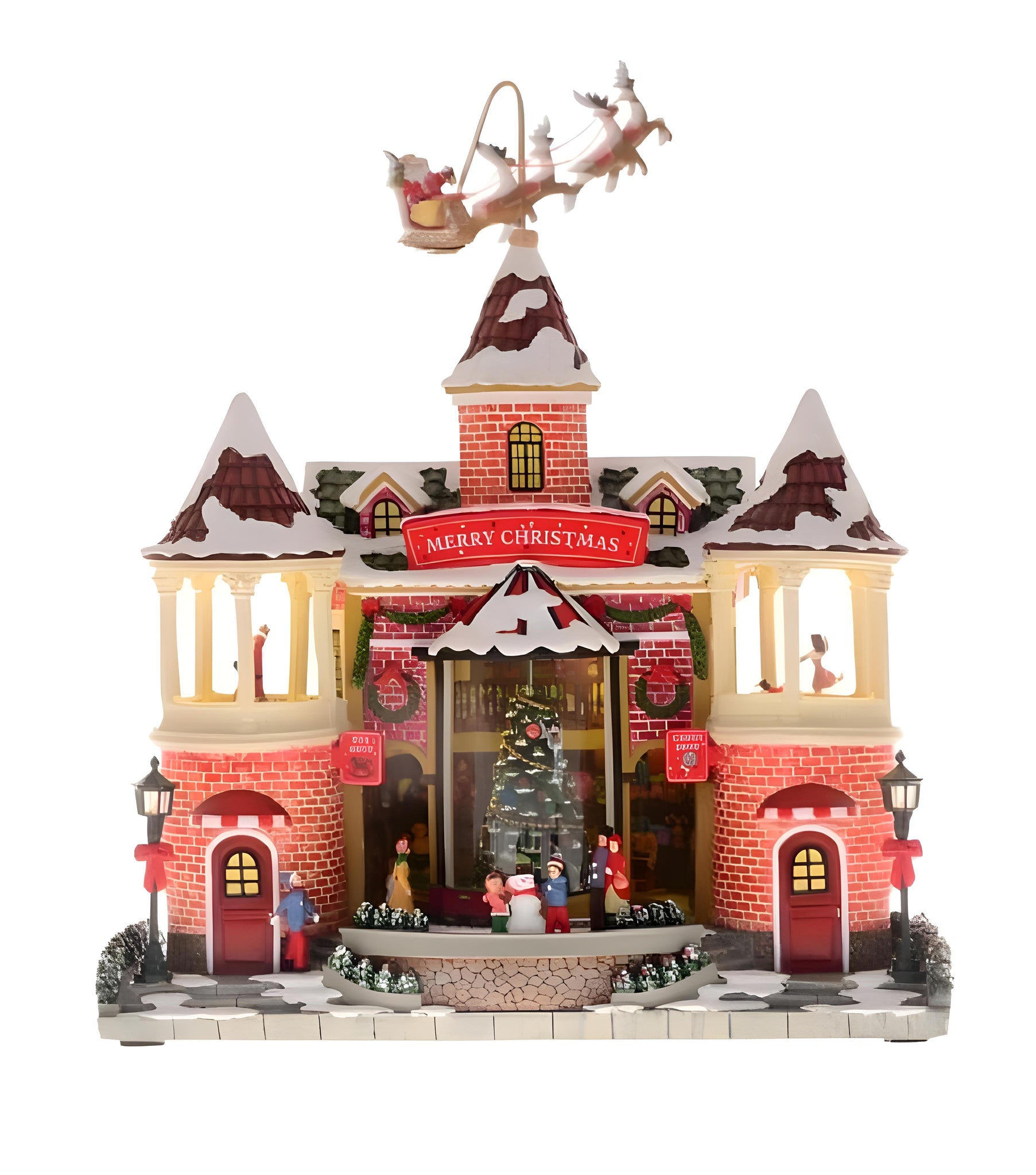 Musical LED Light Up Electric Santa & Reindeer on Christmas Red Brick House