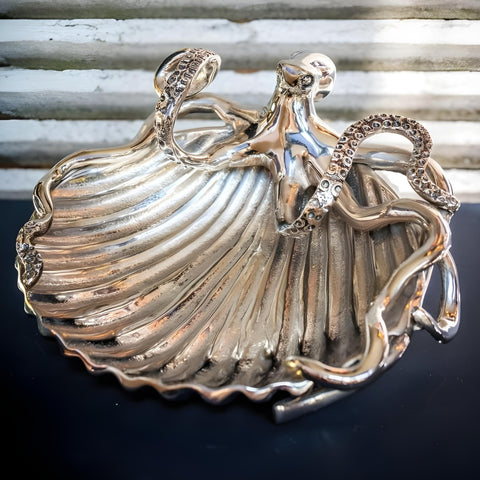 Silver Plated Decorative Tabletop Octopus & Shell Dish