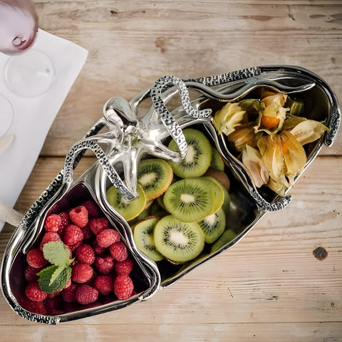 Silver Plated Octopus Three Section Serving Platter Tray