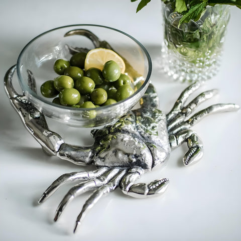 Silver Plated Crab with Glass Nibbles Serving Bowl