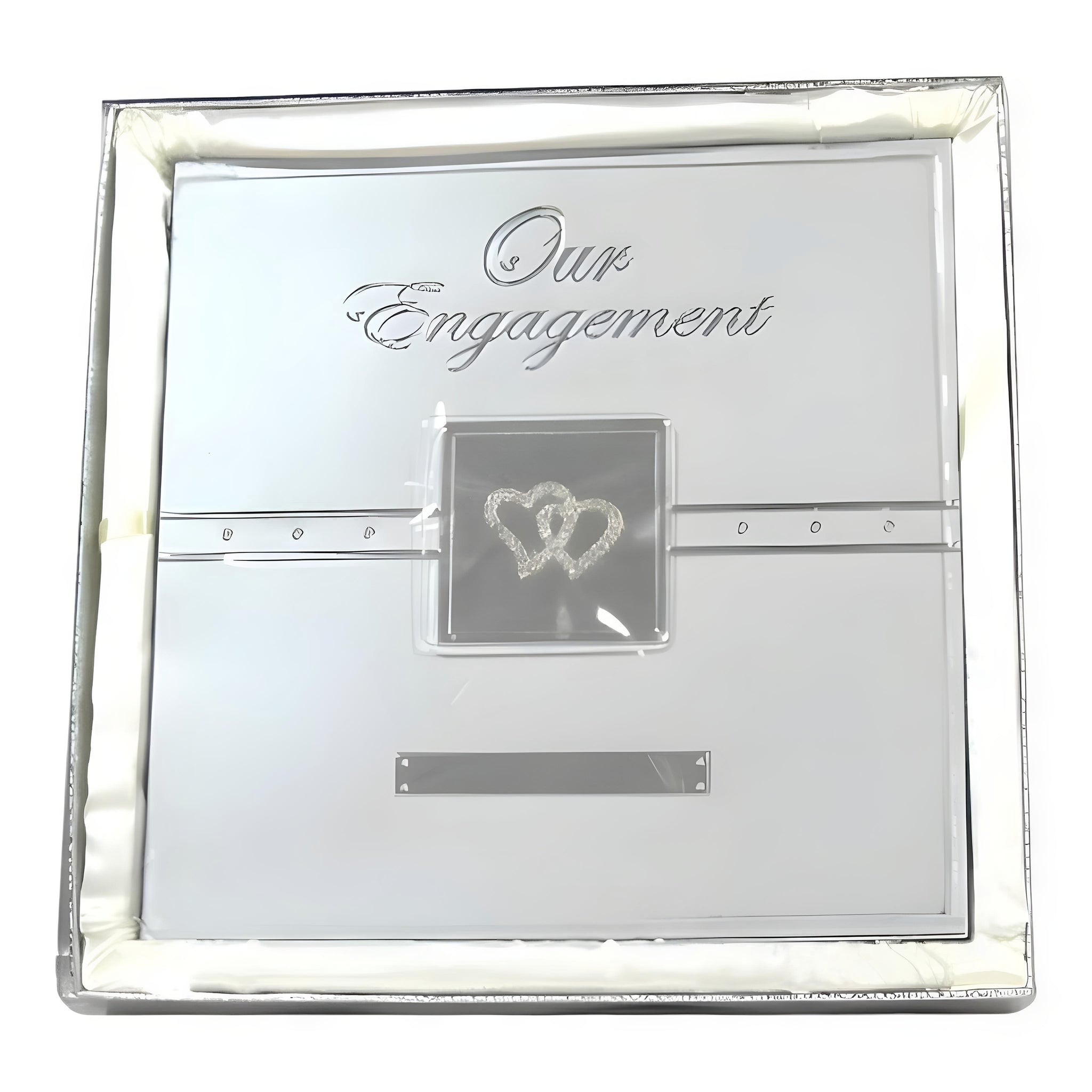 Large Silver Engagement Photo Album & Crystal Diamante Double Hearts