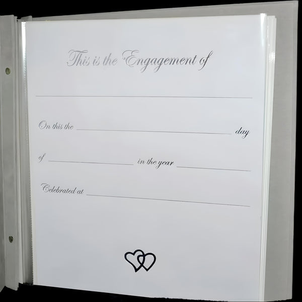 Large Silver Engagement Photo Album & Crystal Diamante Double Hearts