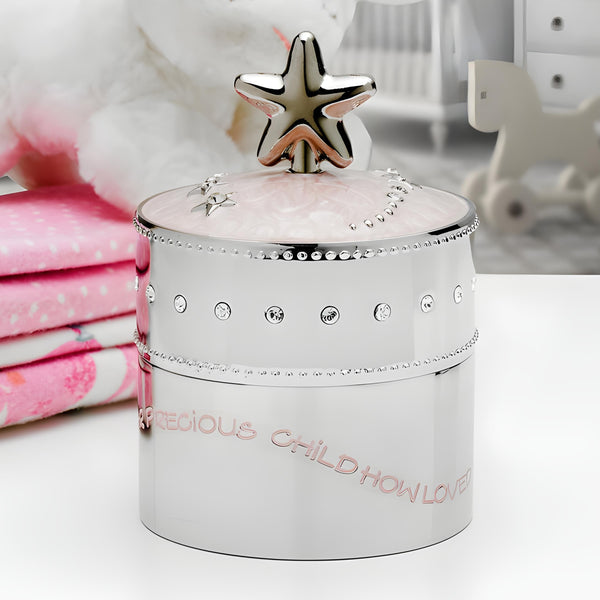 Shiny Silver Plated Baby Pink Star Trinket Musical Box