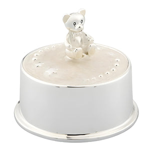 Shiny Silver Plated Baby Teddy Bear Trinket Musical Box