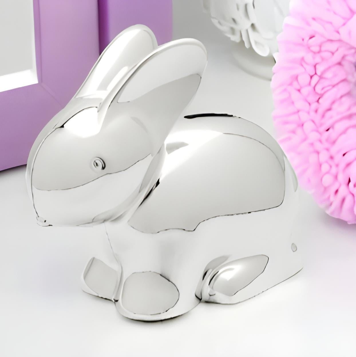 Shiny Silver Plated Rabbit Money Box