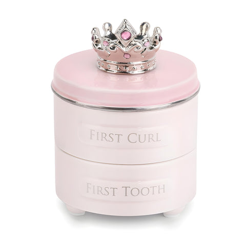 Pink Princess Crown First Tooth & First Curl Baby Trinket Keepsake Box