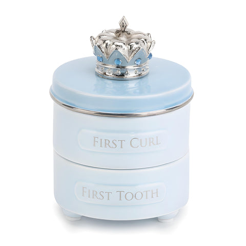 Blue Prince Crown First Tooth & First Curl Baby Keepsake Box