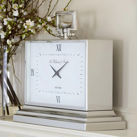 Shiny Silver Plated White Face Sir William & Smith Mantel Clock- Large