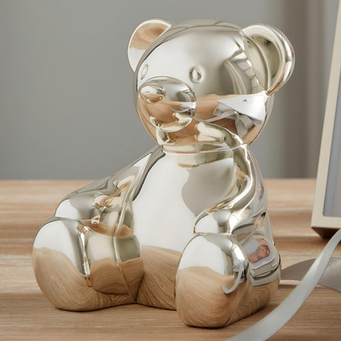 Shiny Silver Plated Teddy Bear Money Box