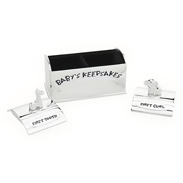 Shiny Silver Plated Zoo Animals First Tooth & First Curl Baby's Keepsake Box