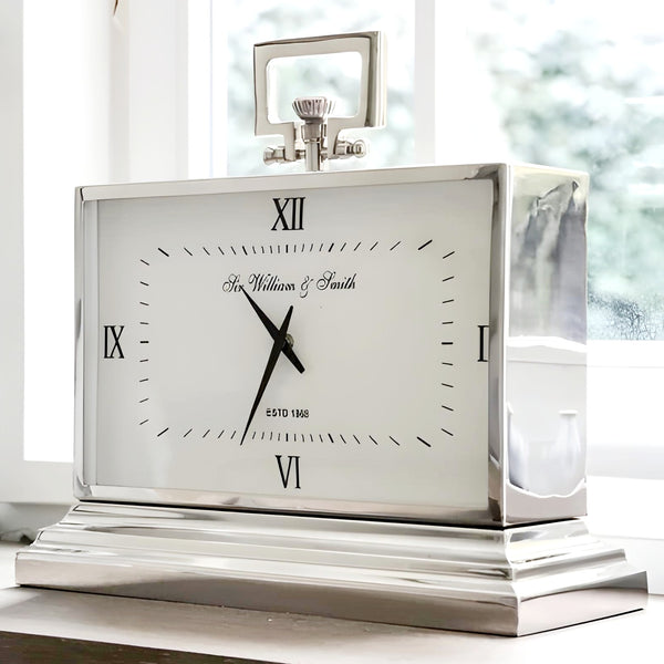 Shiny Silver Plated White Face Sir William & Smith Mantel Clock- Large