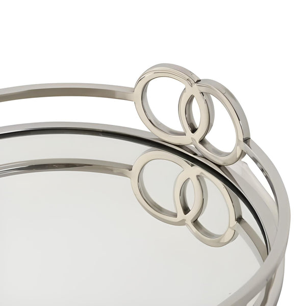 Silver Plated Round Buckle Deluxe Mirror Tray- 33cm