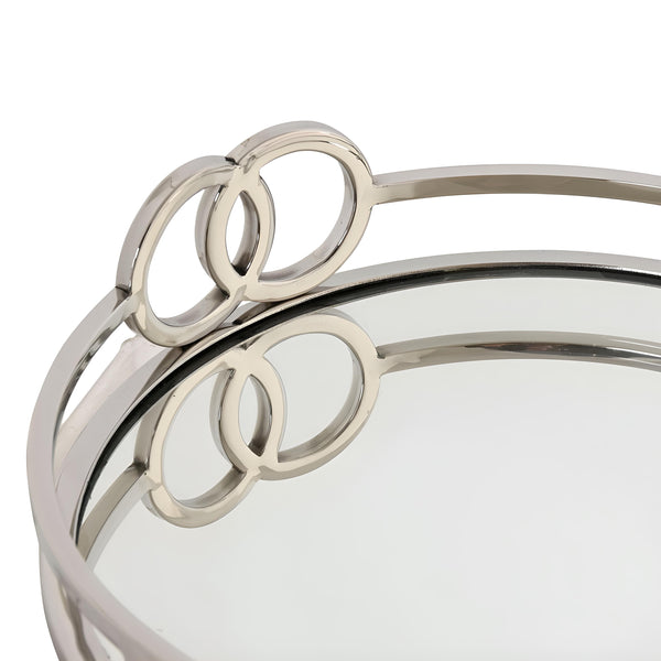 Silver Plated Round Buckle Deluxe Mirror Tray- 33cm