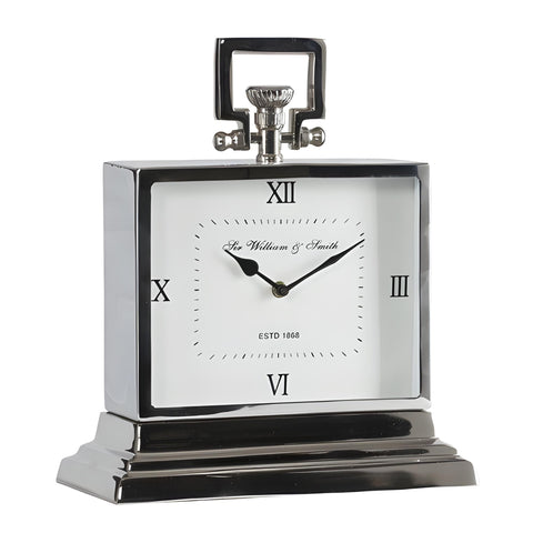 Shiny Silver Plated White Face Sir William & Smith Mantel Clock- Small