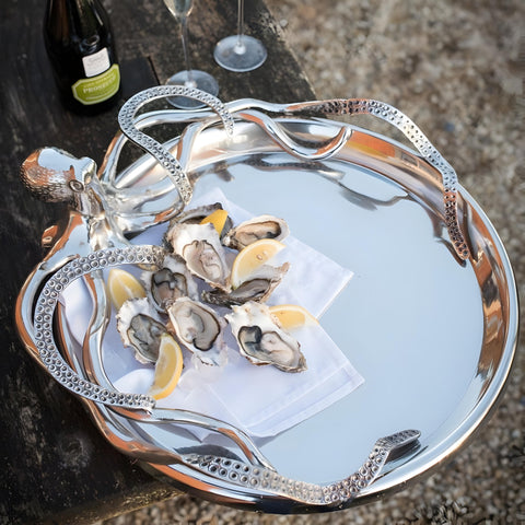 Large Silver Plated Round Octopus Serving Tray