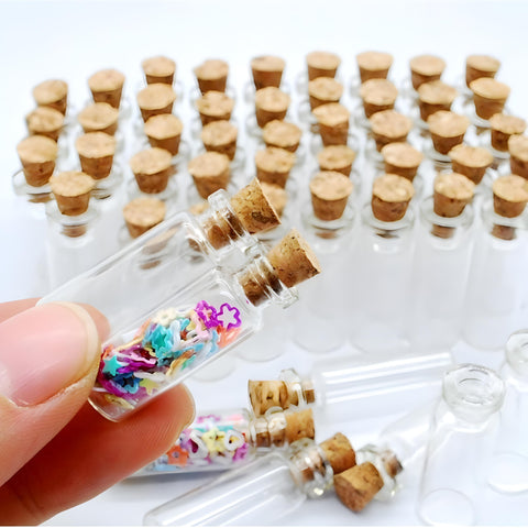 Set 12 Mini Clear Glass Empty Vial Bottles & Cork Lids