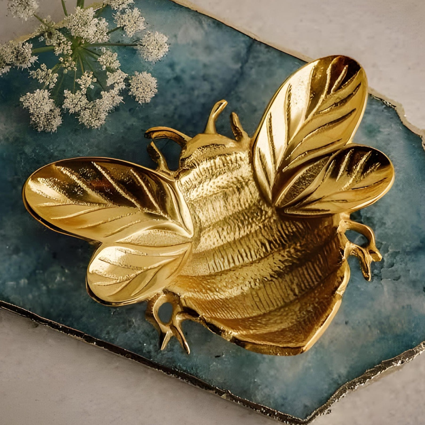 Gold Plated Decorative Tabletop Bee Dish Bowl