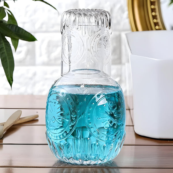 Bedside Clear Glass Carafe Bottle & Tumbler Set