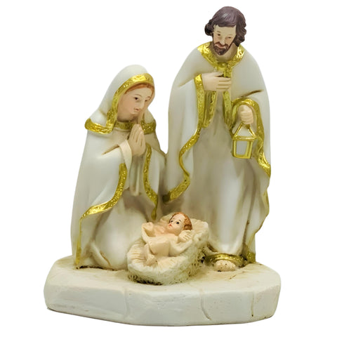 Christmas Nativity Holy Family Statue with Gold Trim Detail