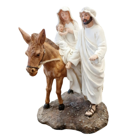 Christmas Nativity Holy Family on Donkey Colour Statue