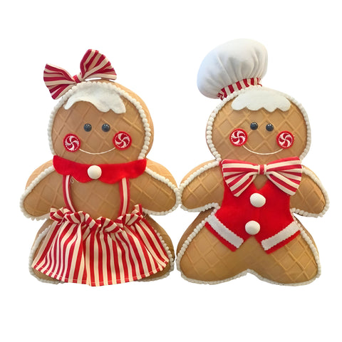 Set 2 Large Fabric Christmas Gingerbread Boy & Girl Decor- 30cm