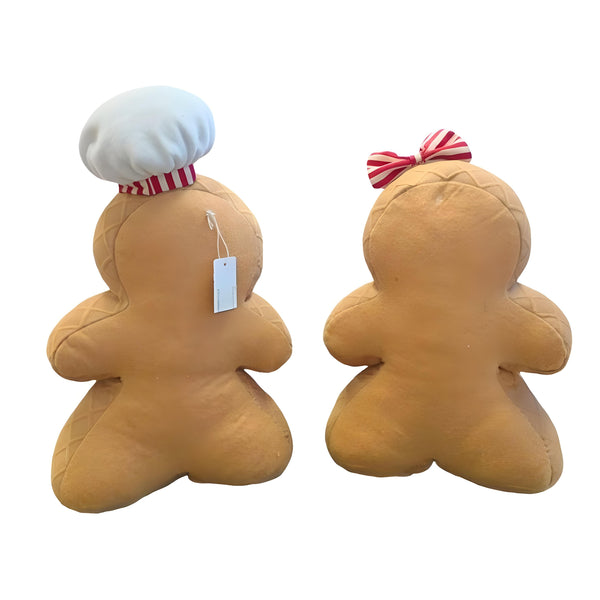 Set 2 Large Fabric Christmas Gingerbread Boy & Girl Decor- 30cm