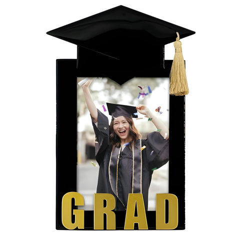 Black Graduation Photo Frame with 3D Hat & Hanging Tassel