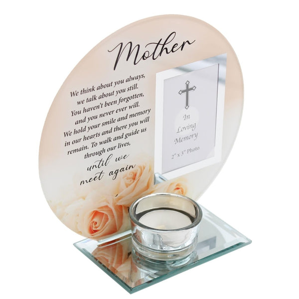 mother Glass Photo Frame & Tealight Candle Holder Memorial Plaque Glass Photo Frame with Tea Light Holder mother grandmother Remembrance Keepsake tribute