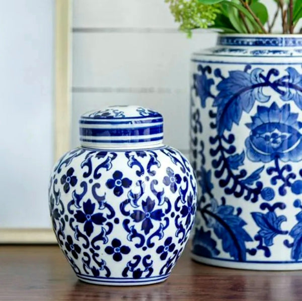 Blue & White Ceramic Jonquil Decorative Ginger Jar