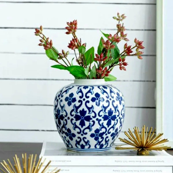 Blue & White Ceramic Jonquil Decorative Ginger Jar