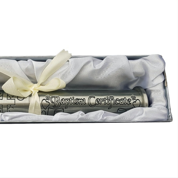 Baptism Silver Pewter Certificate Holder