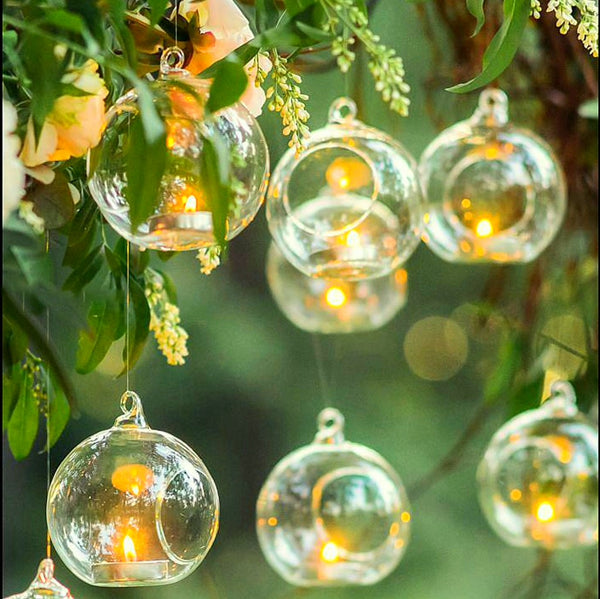 Set of 20 Hanging Glass Terrarium Tealight Ball Candle Holders Wedding Party Events Decor 20 x Clear Glass Hanging Ball 12cm Candle Holder Bulk Lot Wedding Event Function