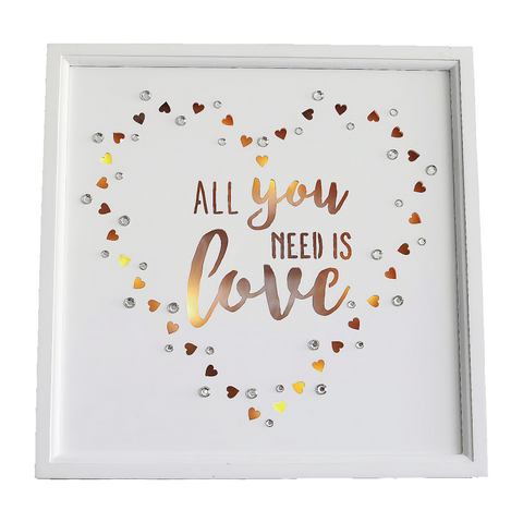 White LED Light Up 'All You Need Is Love' Hanging Wall Plaque Frame