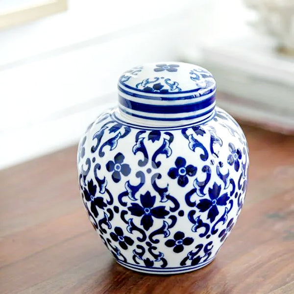 Blue & White Ceramic Jonquil Decorative Ginger Jar