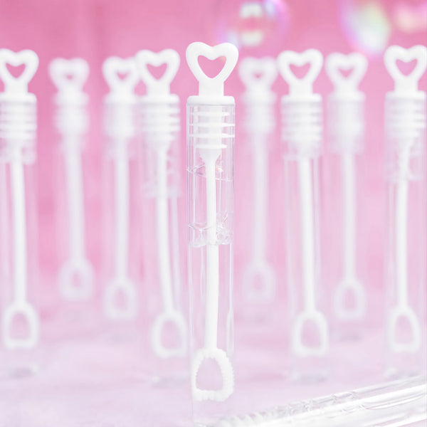 Bulk 48 White Love Heart Top Lid Bubble Bubbles Wands Tubes WITH Soap Liquid Wedding Favours Gifts 10.5cm Set