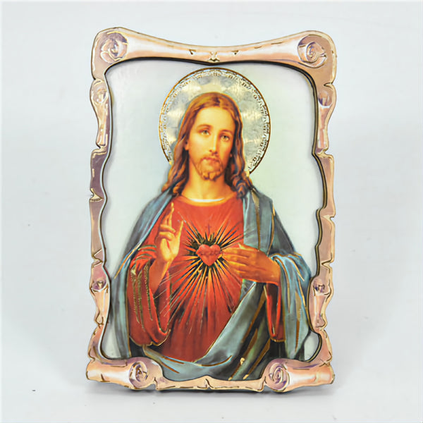 Religious Catholic Christian Colour Wooden Wood 3D Sacred Heart Jesus Christ Icon Plaque picture Stand