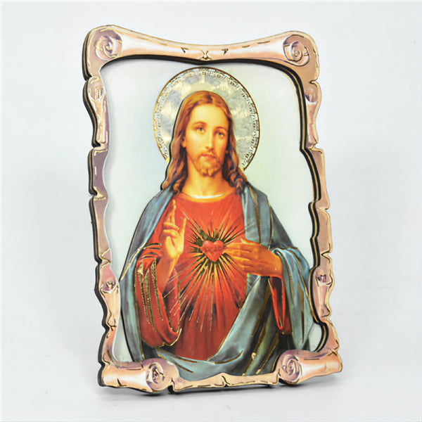 Religious Catholic Christian Colour Wooden Wood 3D Sacred Heart Jesus Christ Icon Plaque picture Stand