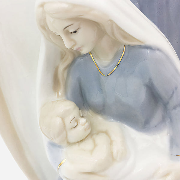 Holy Family standing Statue ceramic Porcelain Virgin holy mother Mary and Joseph blue and white Figurine Hand Painted Figure Catholic Christian statue ornament Religious Gift home decor